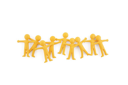 Group of  figures sticking together on white backgroundの写真素材