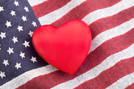 American flag with red heartの写真素材
