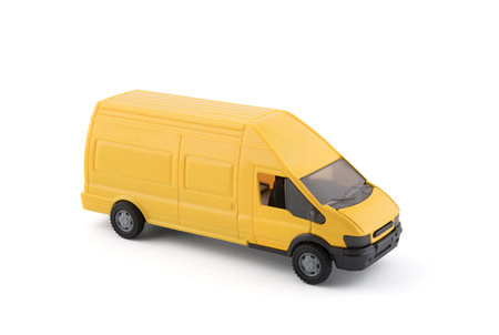 Yellow transport van car on white backgroundの写真素材