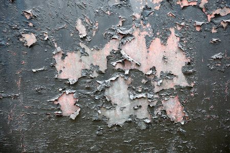 Background texture of scratched rusted steel with peeling paintの写真素材