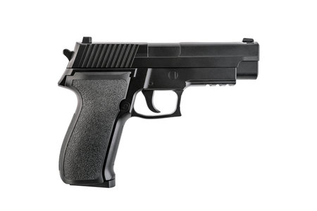 Black pistol gun isolated on white backgroundの写真素材