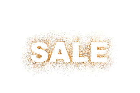 Word sale on golden glitter over white backgroundの写真素材