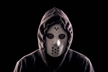 Hooded maniac or criminal in maskの写真素材