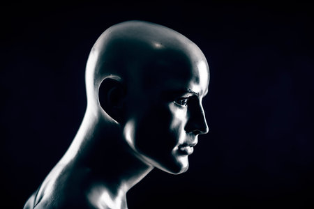 Scary mannequin head in the darkの写真素材