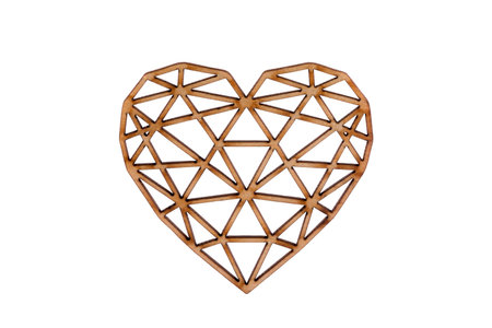Wooden openwork heart isolated on white backgroundの写真素材