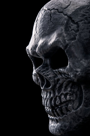Human skull isolated on black backgroundの写真素材