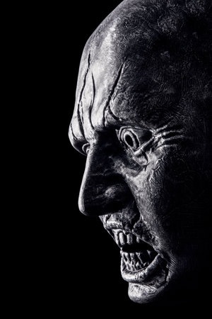 Angry ghost head isolated on black background with clipping pathの写真素材