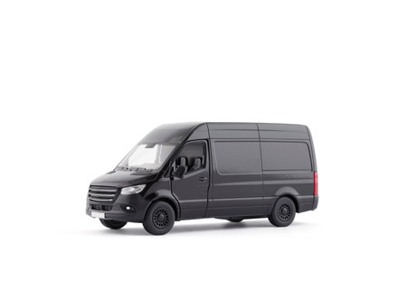 Transport black van car on white background with clipping pathの写真素材