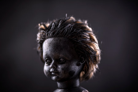 Creepy doll in the darkの写真素材