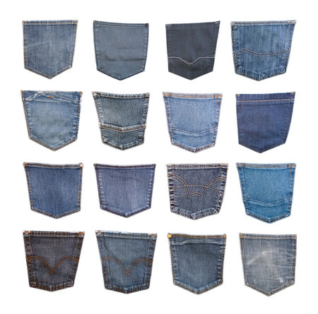 Back jeans pocket collection isolated on white backgroundの写真素材