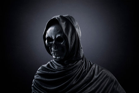 Grim reaper over dark misty backgroundの写真素材