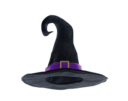 Black halloween witch hat isolated on white background with clipping pathの写真素材