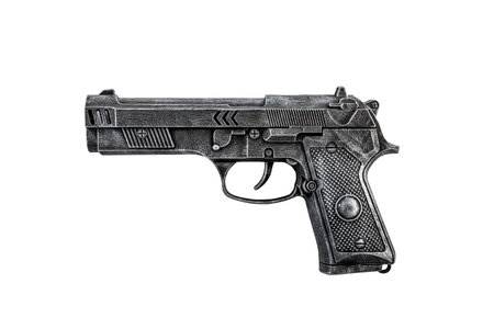 Black pistol gun isolated on white background with clipping pathの写真素材