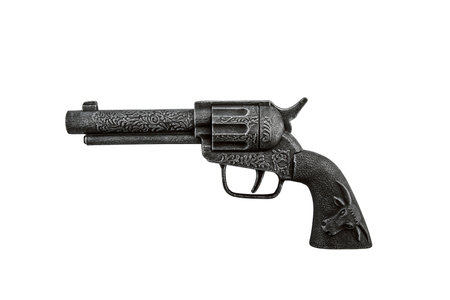 Old black revolver gun isolated on white background with clipping pathの写真素材