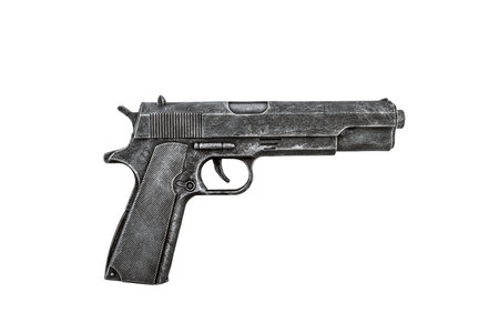 Black pistol gun isolated on white background with clipping pathの写真素材
