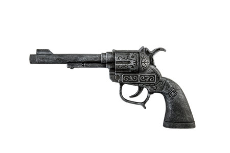 Old black revolver gun isolated on white background with clipping pathの写真素材