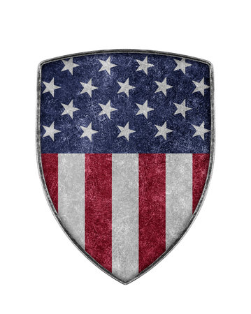 American shield with stars and stripes isolated on white backgroundの写真素材