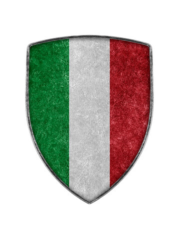 Italian metal shield isolated on white backgroundの写真素材