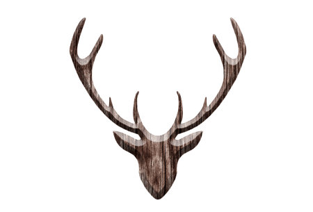 Wooden deer head shape isolated on white backgroundの写真素材