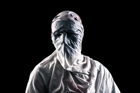 Portrait of a scary ghost isolated on black background with clipping pathの写真素材