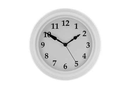 White round clock isolated on white background with clipping pathの写真素材