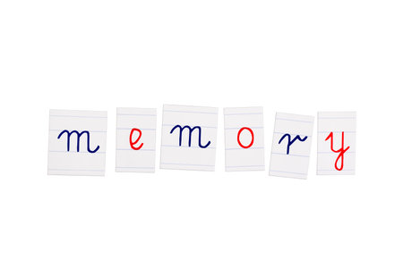 Memory lettering inscription isolated on white backgroundの写真素材
