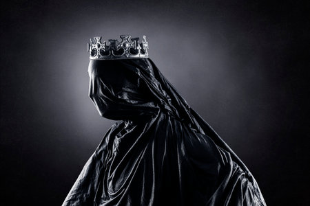 Ghost of a queen or king over dark misty backgroundの写真素材
