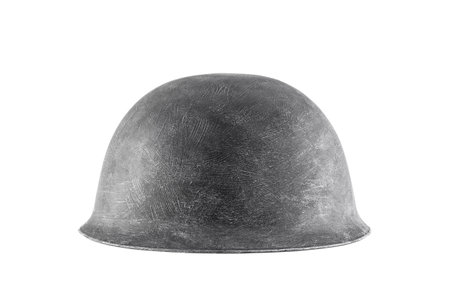 Old military helmet isolated on white background with clipping pathの写真素材