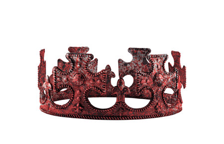 King or Queen's old crown in red blood isolated on white background with clipping pathの写真素材