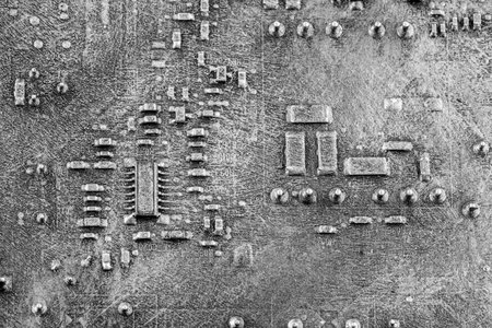 Old computer circuit board macro shotの写真素材