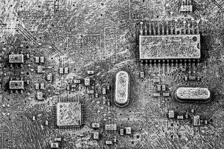Old computer circuit board macro shotの写真素材