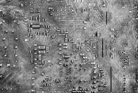 Old computer circuit board macro shotの写真素材