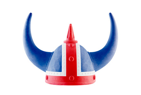 Icelandic viking horned helmet isolated on white background with clipping pathの写真素材