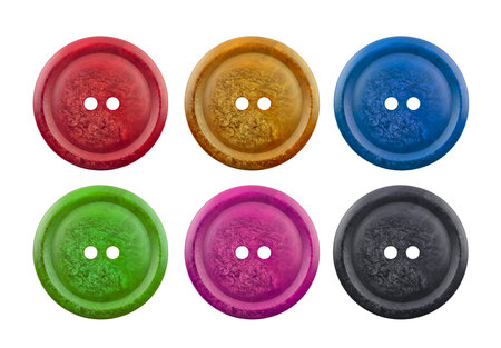 Group of colorful sewing clothing buttons isolated on white backgroundの写真素材