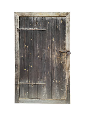 Old wooden door isolated on white backgroundの写真素材