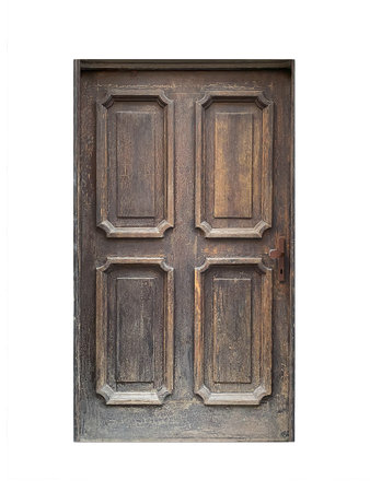 Old wooden door isolated on white backgroundの写真素材