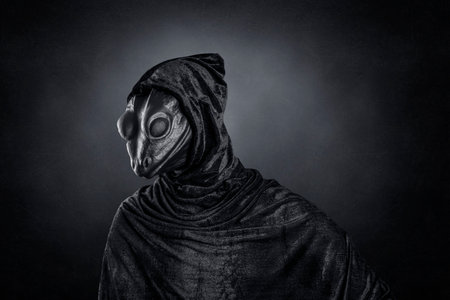 Lizard man over dark misty backgroundの写真素材