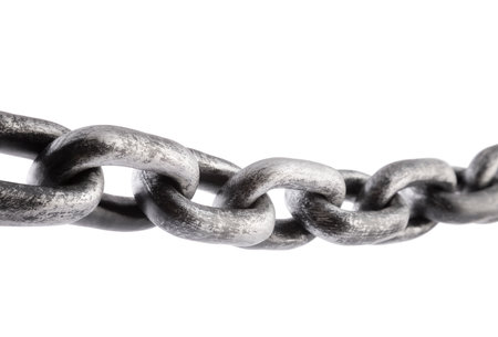 Old metal chain isolated on white background with clipping pathの写真素材