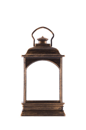 Old style retro empty lantern isolated on white background with clipping pathの写真素材