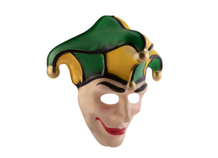 Colorful medieval clown mask isolated on white background with clipping pathの写真素材