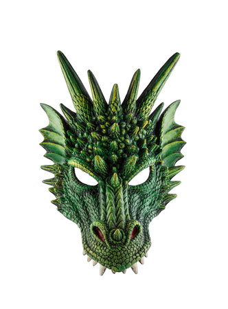 Mask of green dragon isolated on white background with clipping pathの写真素材