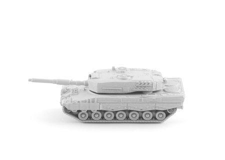 Modern white tank toy miniature isolated on white background with clipping pathの写真素材