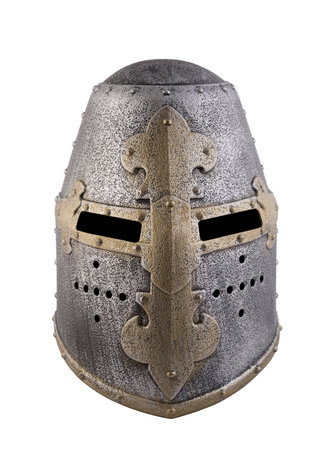 Medieval knight helmet isolated on white background with clipping pathの写真素材
