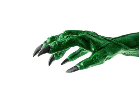 Green zombie hand isolated on white background with clipping path. Halloween conceptの写真素材