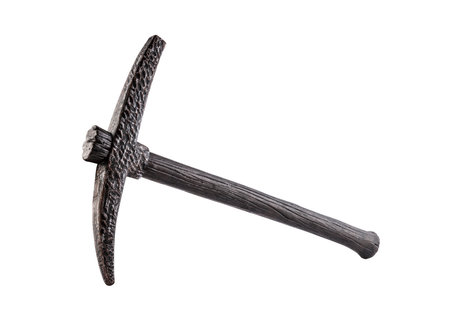 Old wooden pickaxe isolated on white background. Clipping path included.の写真素材