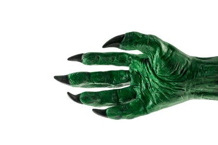 Halloween green zombie hand isolated on white background with clipping path.の写真素材