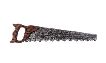 Old retro rusty handle saw isolated on white background with clipping pathの写真素材