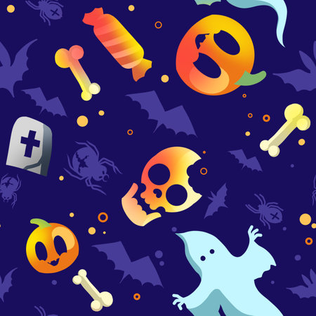 Seamless pattern with cartoon halloween symbols.の写真素材