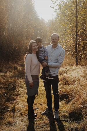 Family, mother and son in the forestの写真素材