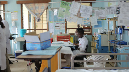 KENYA, KISUMU - MAY 23, 2017: African people working in admission department in hospital. Emergency department in Africa.のeditorial素材